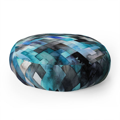 Ninola Design Moody Geometry Blue Sea Floor Pillow Round