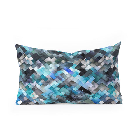 Ninola Design Moody Geometry Blue Sea Oblong Throw Pillow