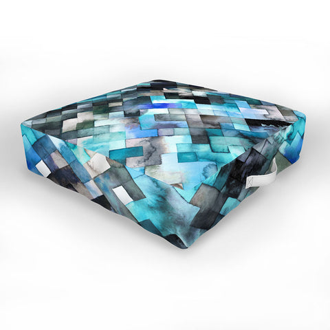 Ninola Design Moody Geometry Blue Sea Outdoor Floor Cushion