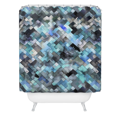 Ninola Design Moody Geometry Blue Sea Shower Curtain
