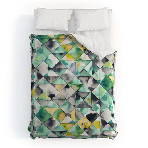 Ninola Design Moody Geometry Green Comforter