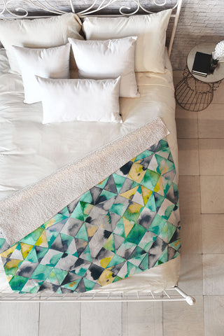 Ninola Design Moody Geometry Green Fleece Throw Blanket