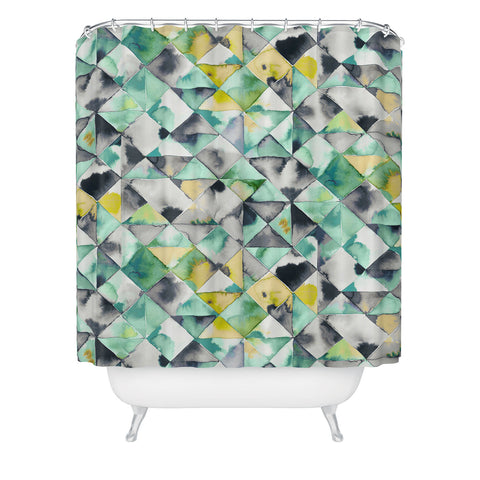 Ninola Design Moody Geometry Green Shower Curtain