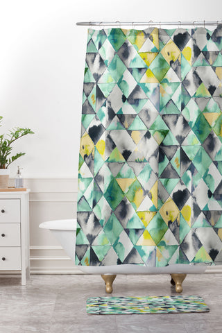 Ninola Design Moody Geometry Green Shower Curtain And Mat