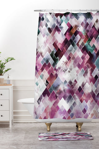 Ninola Design Moody Geometry Pink Shower Curtain And Mat