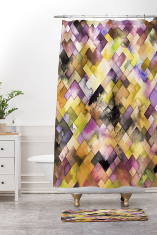 Ninola Design Moody Geometry Purple Shower Curtain And Mat