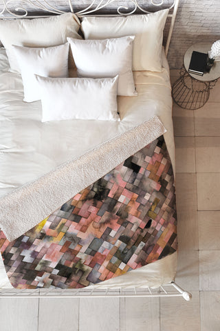 Ninola Design Moody Geometry Rustic Gold Fleece Throw Blanket