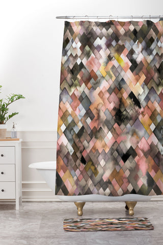Ninola Design Moody Geometry Rustic Gold Shower Curtain And Mat
