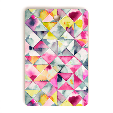 Ninola Design Moody Triangles Pink Cutting Board Rectangle