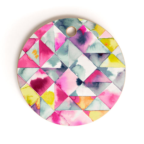Ninola Design Moody Triangles Pink Cutting Board Round