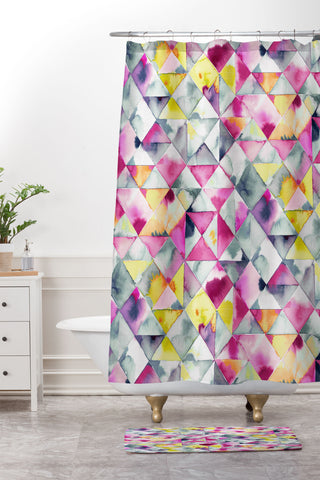 Ninola Design Moody Triangles Pink Shower Curtain And Mat