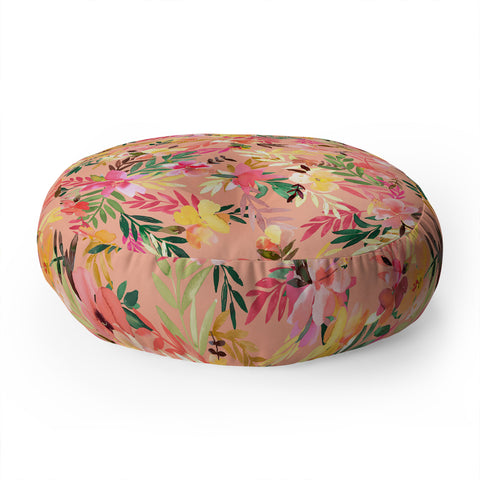 Ninola Design Moroccan Hibiscus Coral Floor Pillow Round