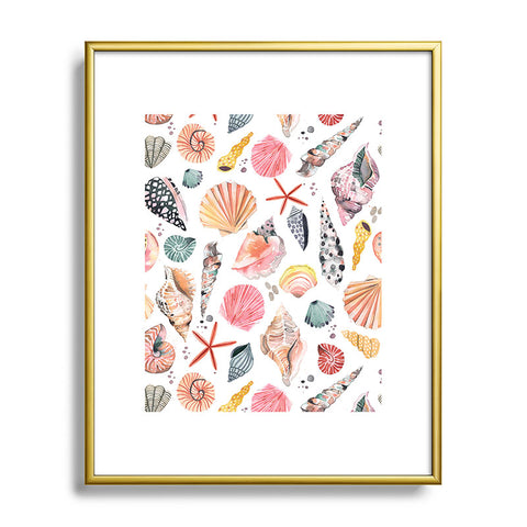 Ninola Design Moroccan Sea Shells Orange Metal Framed Art Print