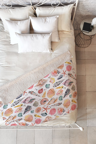Ninola Design Moroccan Sea Shells Orange Fleece Throw Blanket