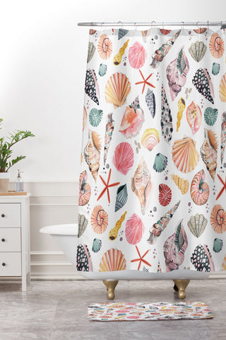 Ninola Design Moroccan Sea Shells Orange Shower Curtain And Mat