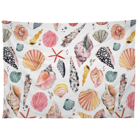 Ninola Design Moroccan Sea Shells Orange Tapestry