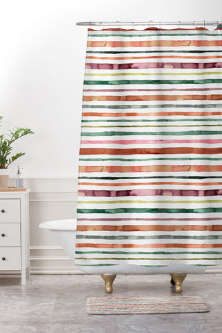 Ninola Design Moroccan Tropic Stripes Green Shower Curtain And Mat