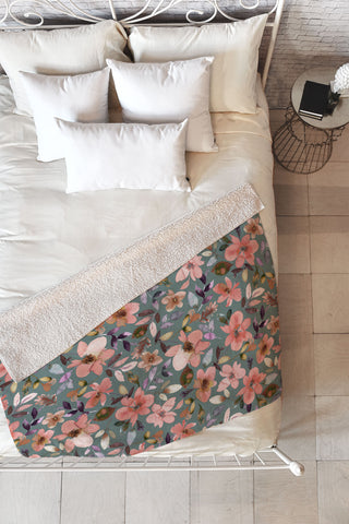 Ninola Design Moroccan Tropical Flowers Fleece Throw Blanket