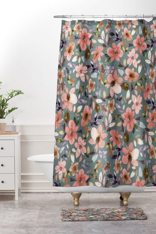 Ninola Design Moroccan Tropical Flowers Shower Curtain And Mat