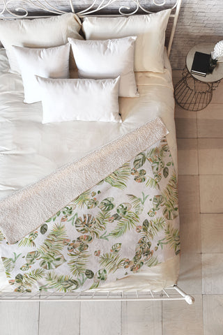 Ninola Design Moroccan Tropical Leaves Fleece Throw Blanket