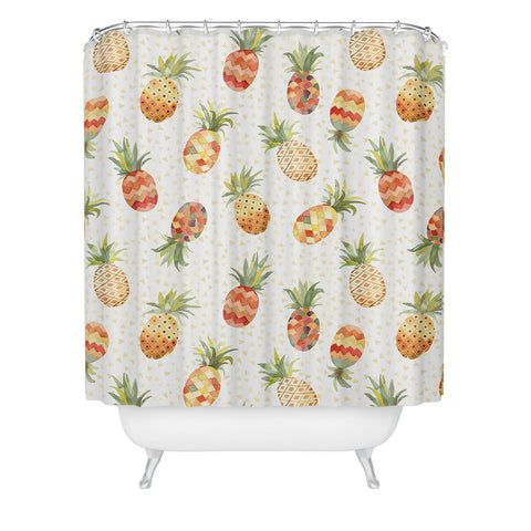 Ninola Design Moroccan Watercolor Pineapples Shower Curtain