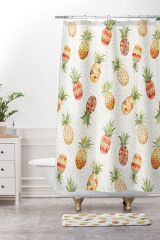 Ninola Design Moroccan Watercolor Pineapples Shower Curtain And Mat