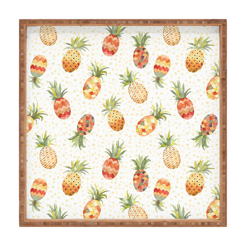 Ninola Design Moroccan Watercolor Pineapples Square Tray
