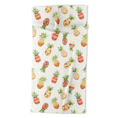Ninola Design Moroccan Watercolor Pineapples Beach Towel