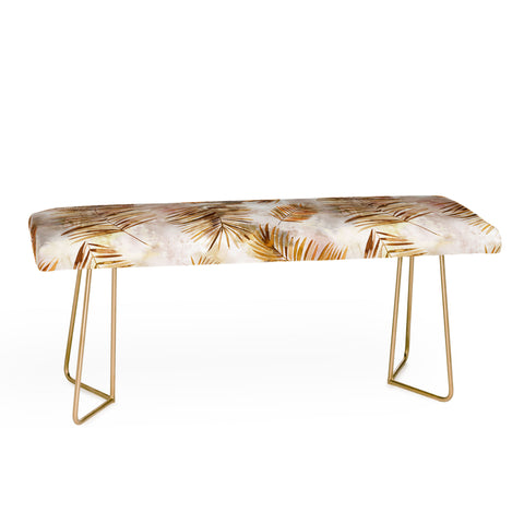 Ninola Design Moroccan Watery Palms Gold Bench