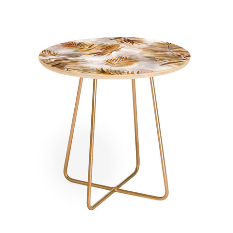 Ninola Design Moroccan Watery Palms Gold Round Side Table