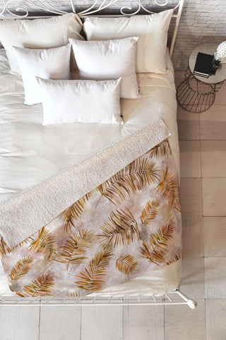 Ninola Design Moroccan Watery Palms Gold Fleece Throw Blanket