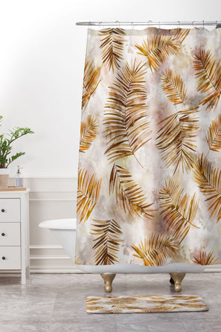 Ninola Design Moroccan Watery Palms Gold Shower Curtain And Mat