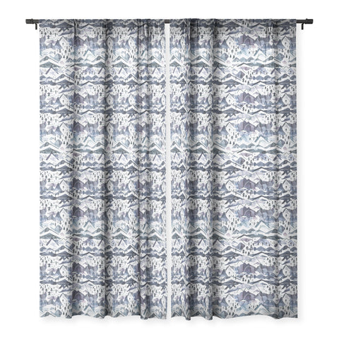 Ninola Design Mountains landscape Blue Sheer Window Curtain