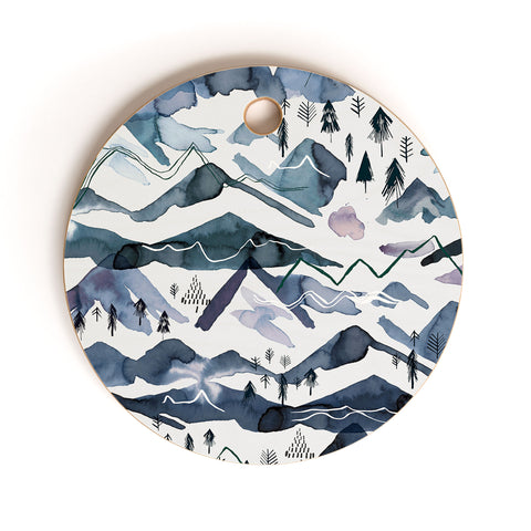 Ninola Design Mountains landscape Blue Cutting Board Round