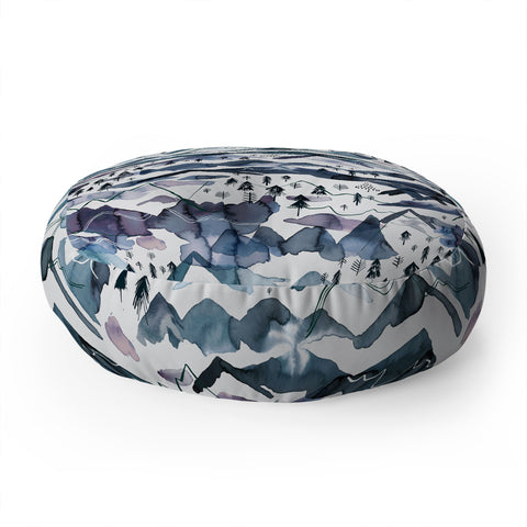 Ninola Design Mountains landscape Blue Floor Pillow Round