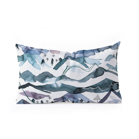 Ninola Design Mountains landscape Blue Oblong Throw Pillow