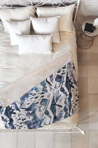 Ninola Design Mountains landscape Blue Fleece Throw Blanket