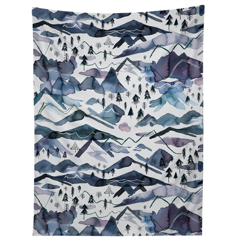 Ninola Design Mountains landscape Blue Tapestry