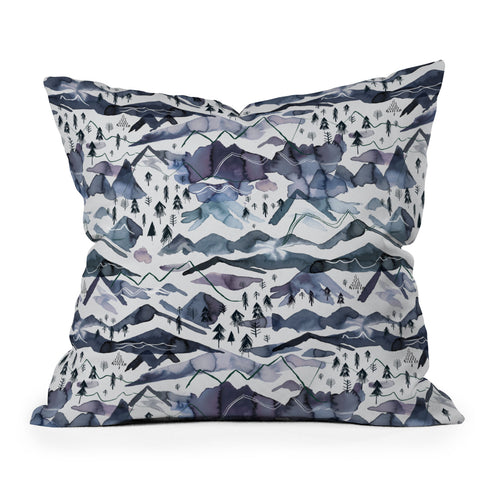 Ninola Design Mountains landscape Blue Throw Pillow
