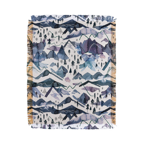 Ninola Design Mountains landscape Blue Throw Blanket