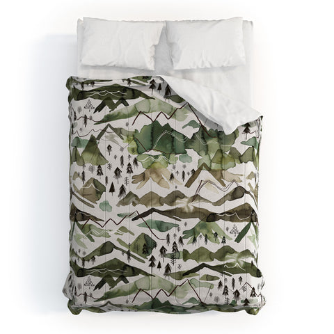 Ninola Design Mountains landscape Green Comforter