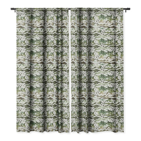 Ninola Design Mountains landscape Green Blackout Window Curtain