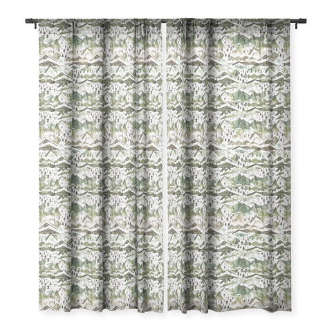 Ninola Design Mountains landscape Green Sheer Window Curtain