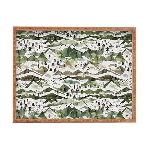 Ninola Design Mountains landscape Green Rectangular Tray