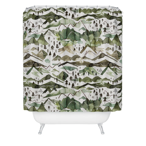 Ninola Design Mountains landscape Green Shower Curtain