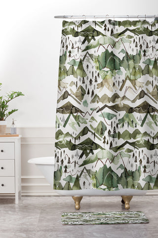 Ninola Design Mountains landscape Green Shower Curtain And Mat