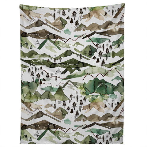 Ninola Design Mountains landscape Green Tapestry