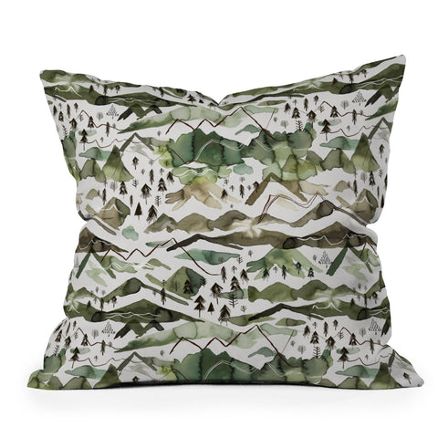 Ninola Design Mountains landscape Green Throw Pillow
