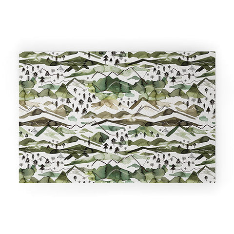 Ninola Design Mountains landscape Green Welcome Mat