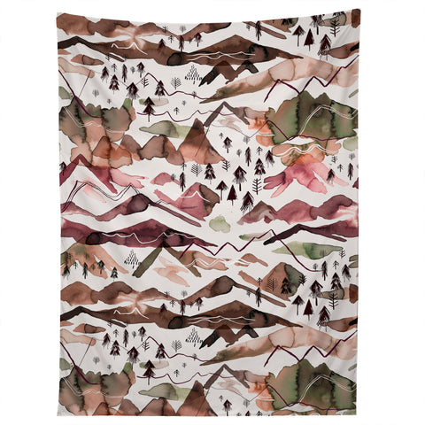 Ninola Design Mountains Red Tapestry